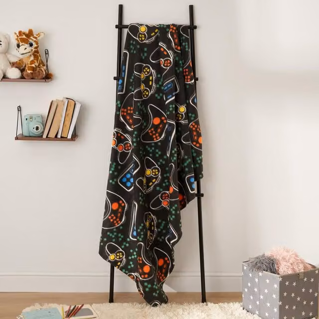Dreamscene Black Fleece Throw Blanket, W: 120 cm, L: 150 cm