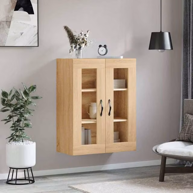 Berkfield Home Wall Mounted Cabinet in Sonoma Oak with Glass Doors, W/D/H: 69.5 x 34 x 90 cm – 1