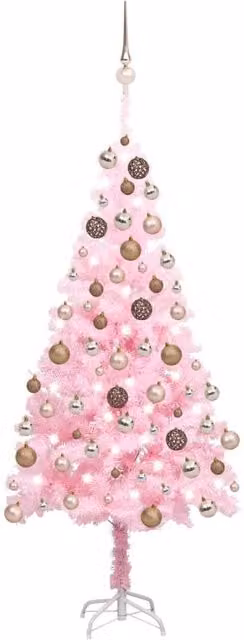 Berkfield Home Artificial Pre-lit Pink LED Christmas Tree with Ball Set, Height: 180 cm