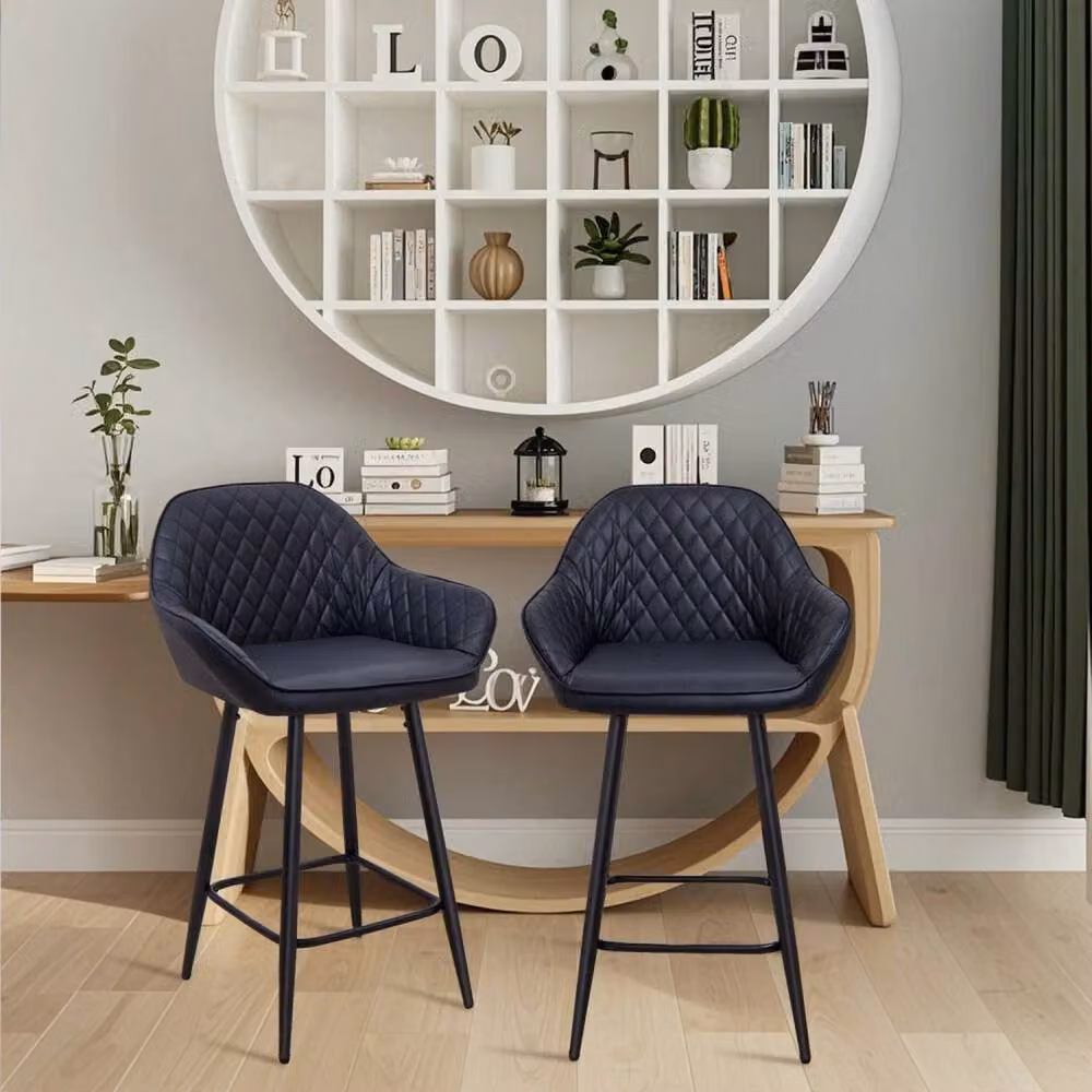 SPETLEK Set of 2 Black Synthetic Leather Bar Stools with Armrests – 4