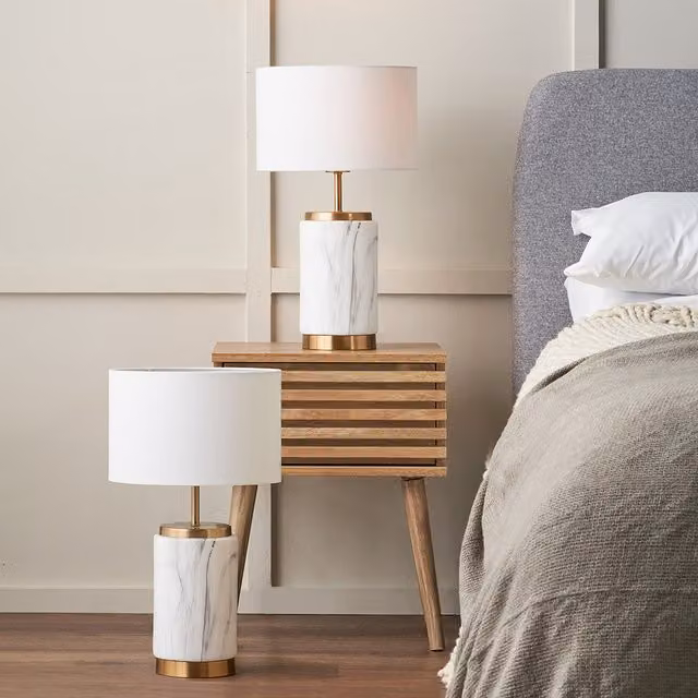 Pacific Lifestyle Set of 2 White Ceramic Table Lamps with Fabric Shades