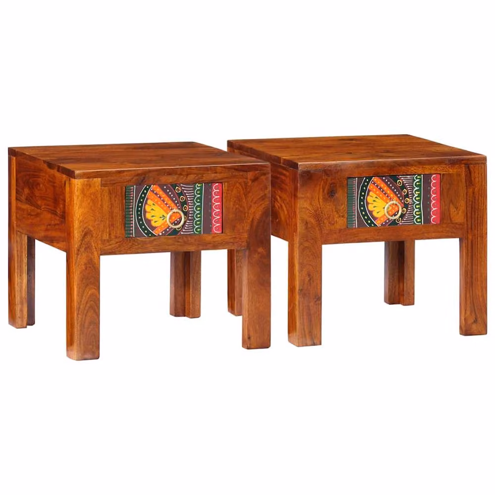 Berkfield Home Set of 2 Acacia Wood Bedside Cabinets in Brown, W/D/H: 40 x 40 x 36 cm – 2