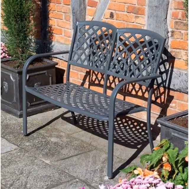 Cheshire 2 Seater Vienna Aluminium Garden Bench in Gunmetal Grey