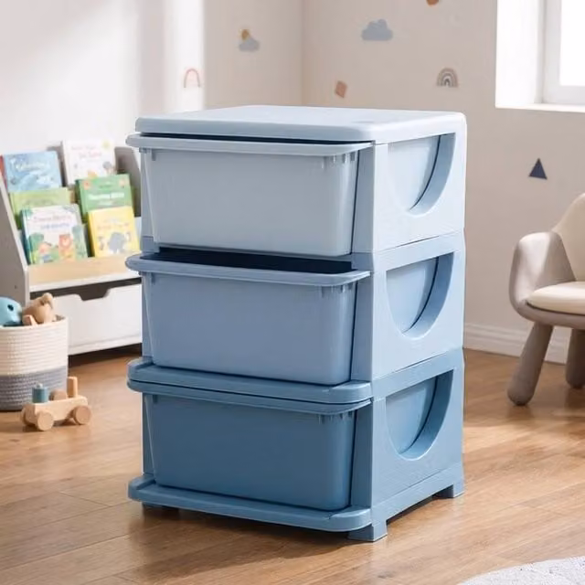STILVORA 3 Drawer Chest of Drawers with Feet in Blue