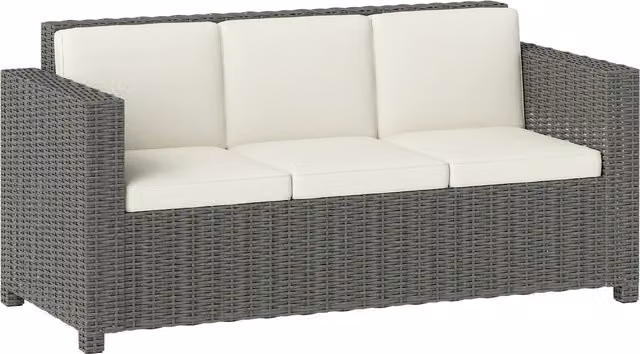 Outsunny 3 Seater Rattan Sofa with Cream Fire Resistant Cushions and Powder Coated Steel Frame – 1