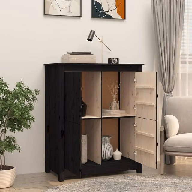 Berkfield Home Black Solid Wood Pine Sideboard W: 83 cm, D: 41.5 cm, H: 100 cm – 1