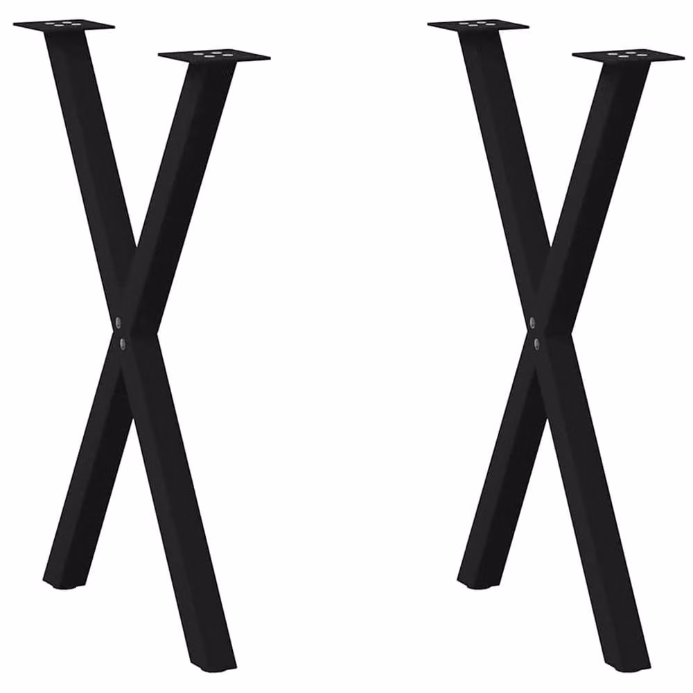 Berkfield Home Modern X-Shaped Dining Table Legs, 2 Piece Set, Black Matt Steel, H 73 cm x W 60 cm – 2