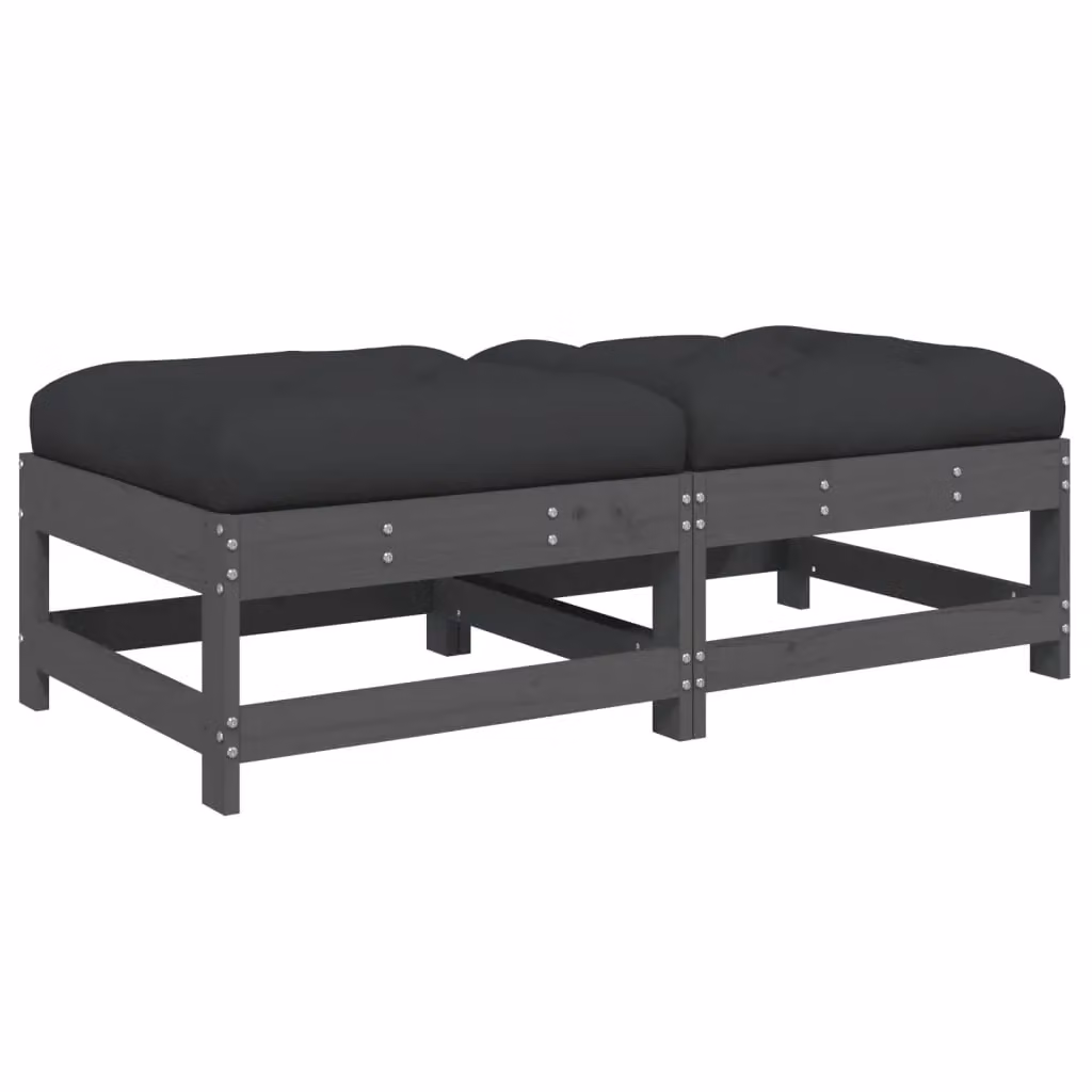 Berkfield Home Set of 2 Rustic Grey Solid Pine Garden Footstools with Cushions – 2