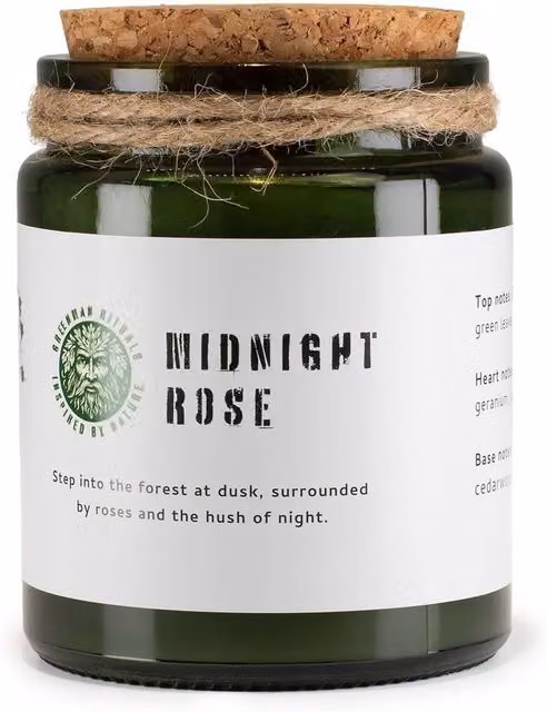 Serenityy Midnight Rose Soy Candle in Green with Natural Woodwick