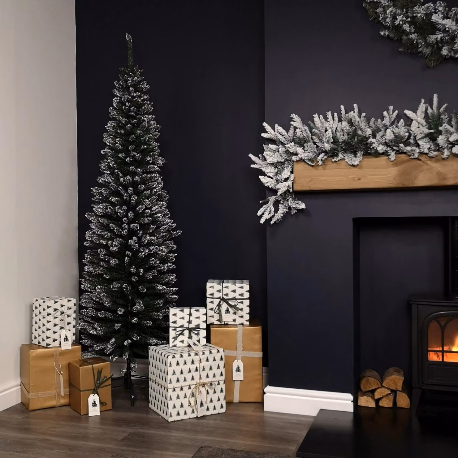 Samuel Alexander Green Snow Tipped Pencil Style Slim Artificial Christmas Tree, Height: 200 cm – 2