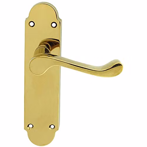 Loops Pair Victorian Upturned Handle on Latch Backplate, Polished Brass, W: 17.0 cm, H: 17.0 cm