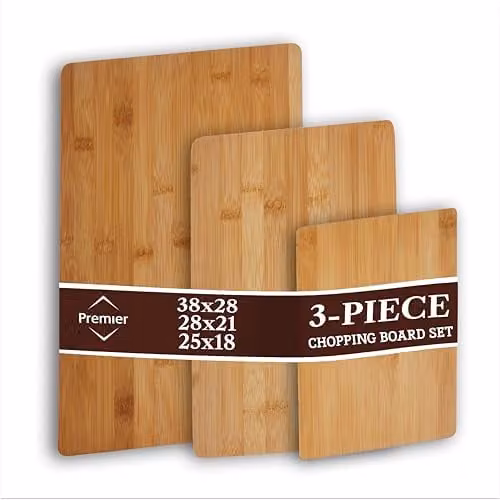 Premier Housewares Set of 3 Rectangular Bamboo Wood Chopping and Serving Boards in Brown and Beige – 1