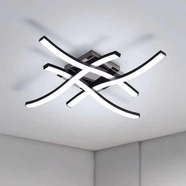 COMELY 24W Modern LED Ceiling Light with 4 Curved Tubes in Black, 6500K Cool White
