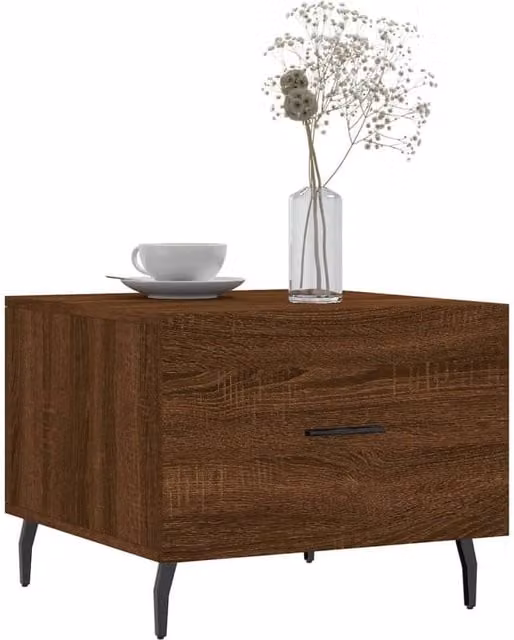 Berkfield Home Set of 2 Modern Square Coffee Tables in Brown Oak, W/D/H: 50 x 50 x 40 cm