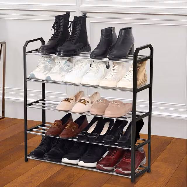 House of Home Modern Black Metal 5 Tier Hallway Shoe Storage Rack