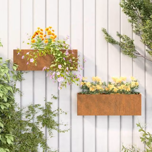 Berkfield Home Rusty Corten Steel Wall Planters, 2 Pack, Brown, W: 53 cm, D: 10 cm, H: 17 cm – 1