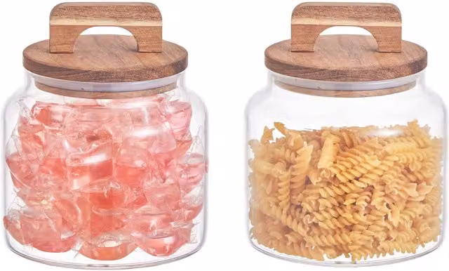 Eden & Willow Airtight Glass Storage Jar with Acacia Wood Lid, Transparent