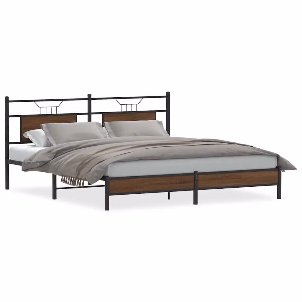 Berkfield Home Brown Oak Bed Frame in Engineered Wood W: 183 cm, D: 203 cm – 2