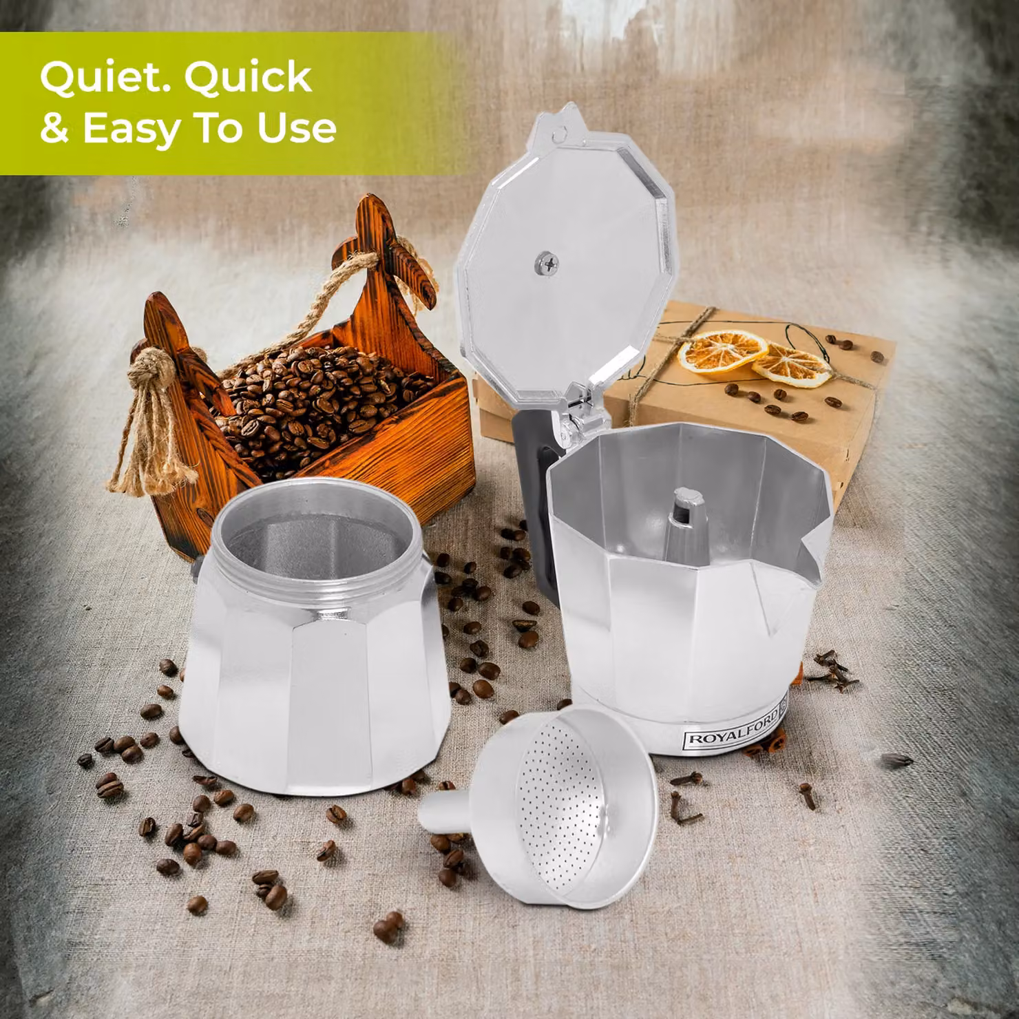 Royalford Moka Pot Espresso Stove Top Coffee Maker Percolator in Metallic Silver, Medium – 3