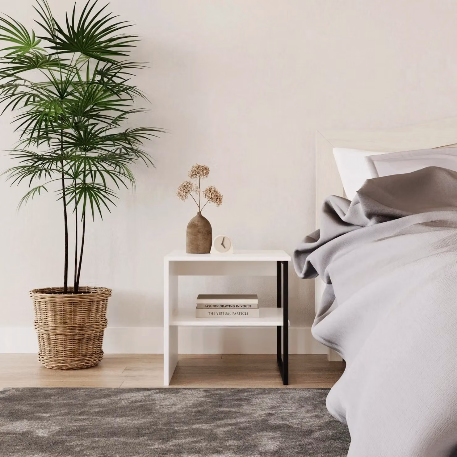 EONLION Set of 2 White Modern Bedside Tables with Wood and Metal Open Shelves – 2