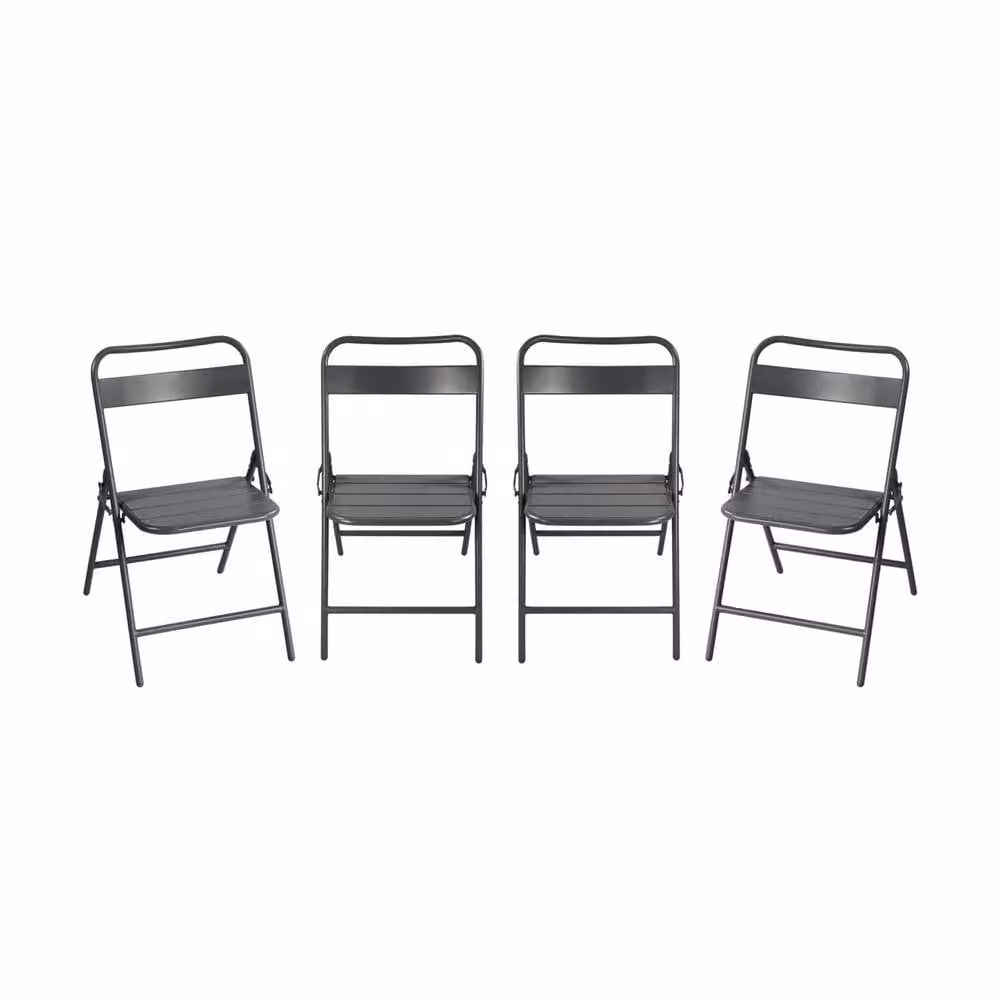 sweeek Set of 4 folding steel garden chairs in dark grey – 2