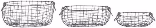 Esschert Fallen Fruits Grey Mesh Oval Wire Garden Baskets, Set of 3