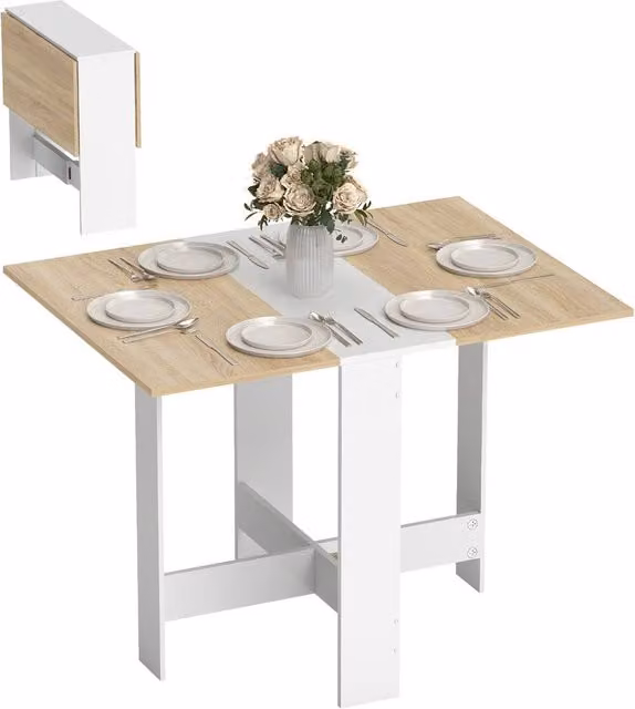 ERGOVEXA Folding Dining Table in Oak with Butterfly Leaf, W/D/H: 120 x 76 x 76 cm – 1