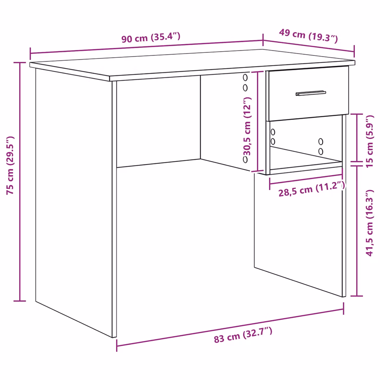 Berkfield Artisan Oak Home Writing Desk with Storage, Beige, W: 90 cm, D: 49.5 cm, H: 75 cm – 6