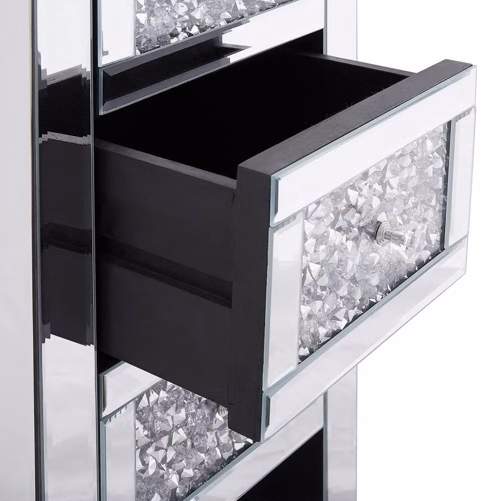 Wyld and Coco Silver Mirrored 3-Drawer Bedside Table W: 60 cm, D: 30 cm, H: 30 cm – 3