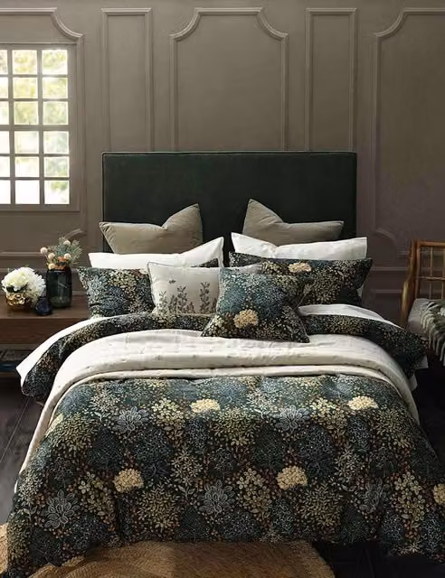 MM Linen Limetta Pure Cotton Floral Bedding Set, Green, W: 140 cm, L: 200 cm