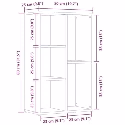 vidaXL Grey Sonoma Book Cabinet and Sideboard in Engineered Wood, W: 50 cm, D: 25 cm, H: 80 cm – 3