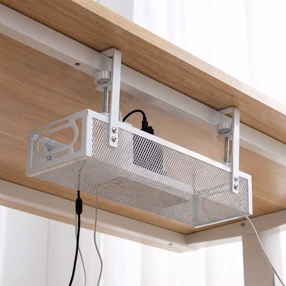 PAWNORA White Metal Under Desk Cable Management Tray with Multi-Compartment Design – 3