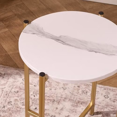 OHS Round White Marble Top Side Table with Gold Metal Frame – 2