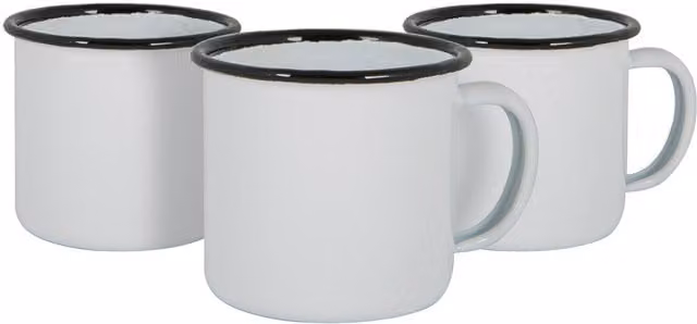 Argon Tableware Pack of 12 White Enamel Espresso Cups with Black Stainless Steel, 130ml