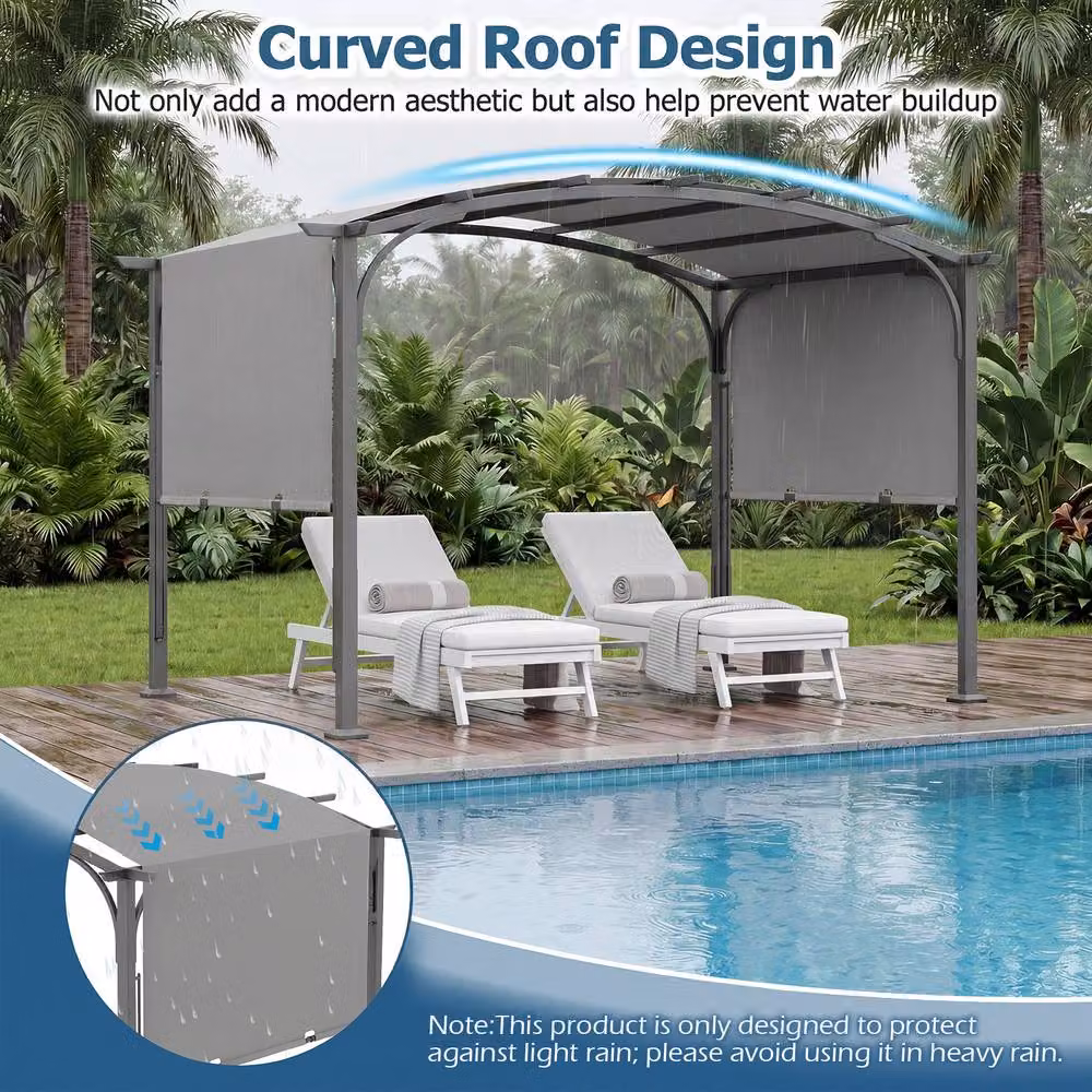 Gymax Retractable Arched Garden Pergola with Grey Canopy – 8