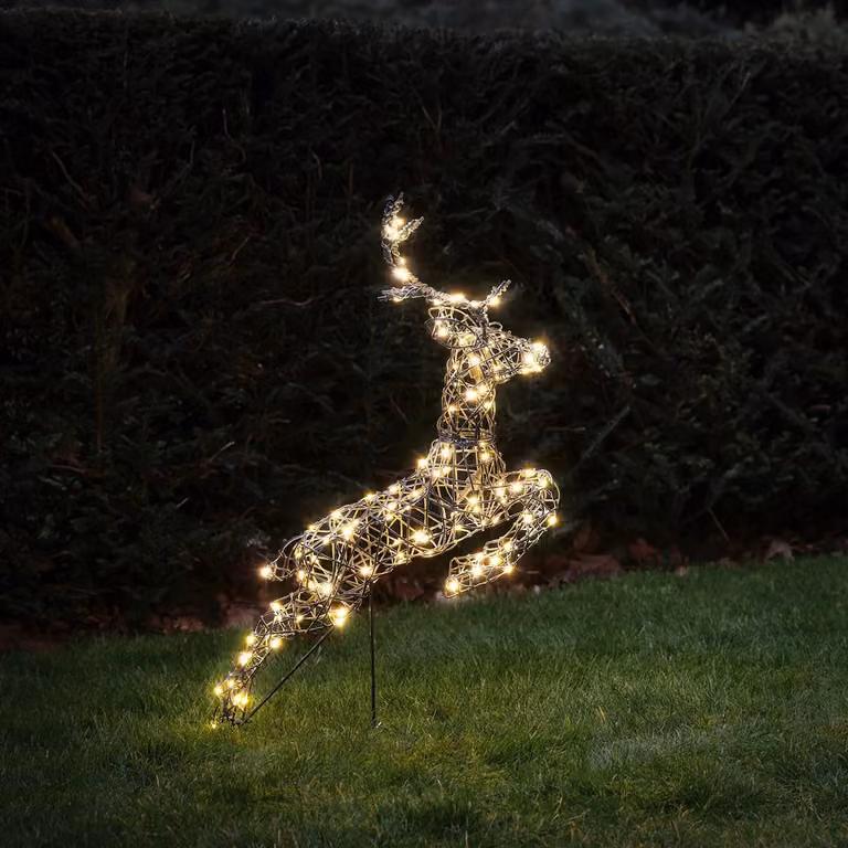 Lights4fun Mini Harlow Leaping Reindeer Stag with 120 Warm White LED Lights, Height: 80 cm