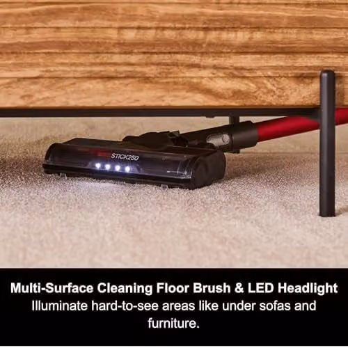 Morphy Richards PremierGlide Cordless Stick Vacuum Cleaner, Grey and Red, Bagless with HEPA Filter, Anti-Tangle Roller and Pet Tool – 4