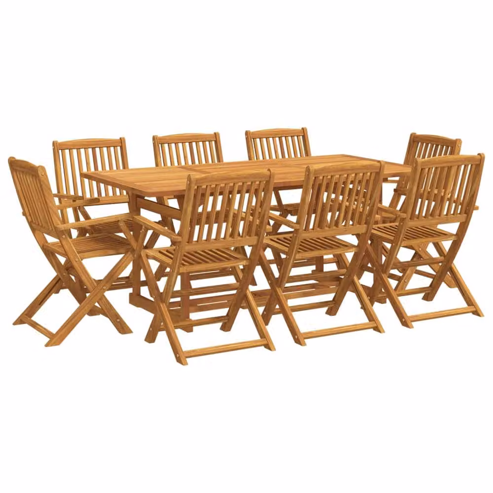 Berkfield Home 9 Piece Acacia Wood Garden Dining Set in Brown, W/D/H: 180 x 90 x 75 cm – 2