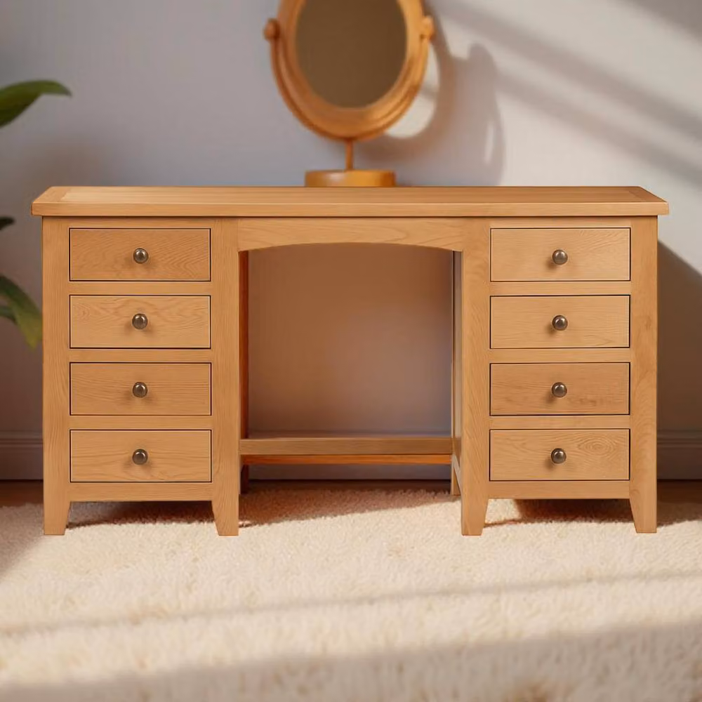 Cheshire Premium Kingsley Twin Pedestal Dressing Table in Light Oak – 2