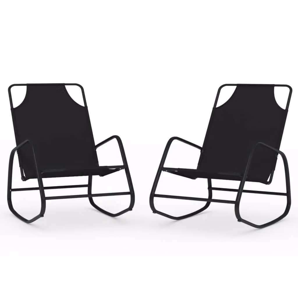 Berkfield Home Set of 2 Rocking Sun Loungers in Black Powder Coated Steel and Textilene Fabric – 2