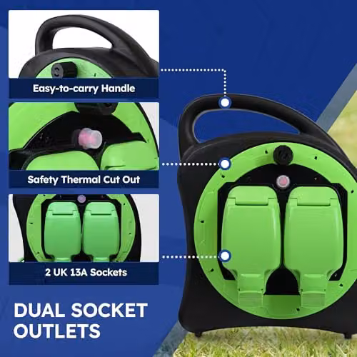 Desiretech 20m Weatherproof Outdoor Extension Lead, 2-Gang, 13A, Green – 6