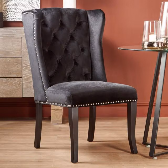 Interiors by Premier Classic Black Velvet Dining Chair with Wood Legs – 2