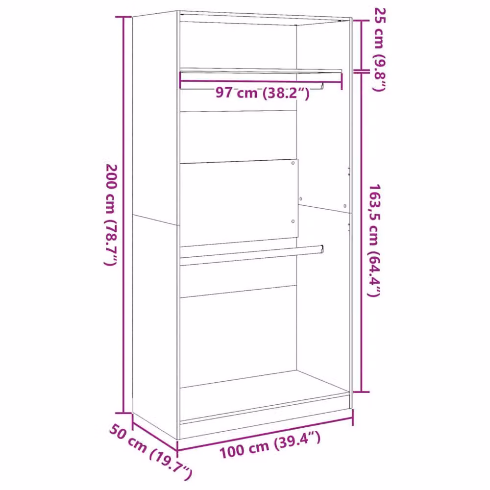 Berkfield Home Grey Sonoma Modern Wardrobe with Hinged Doors, W/D/H: 100 x 50 x 200 cm – 2