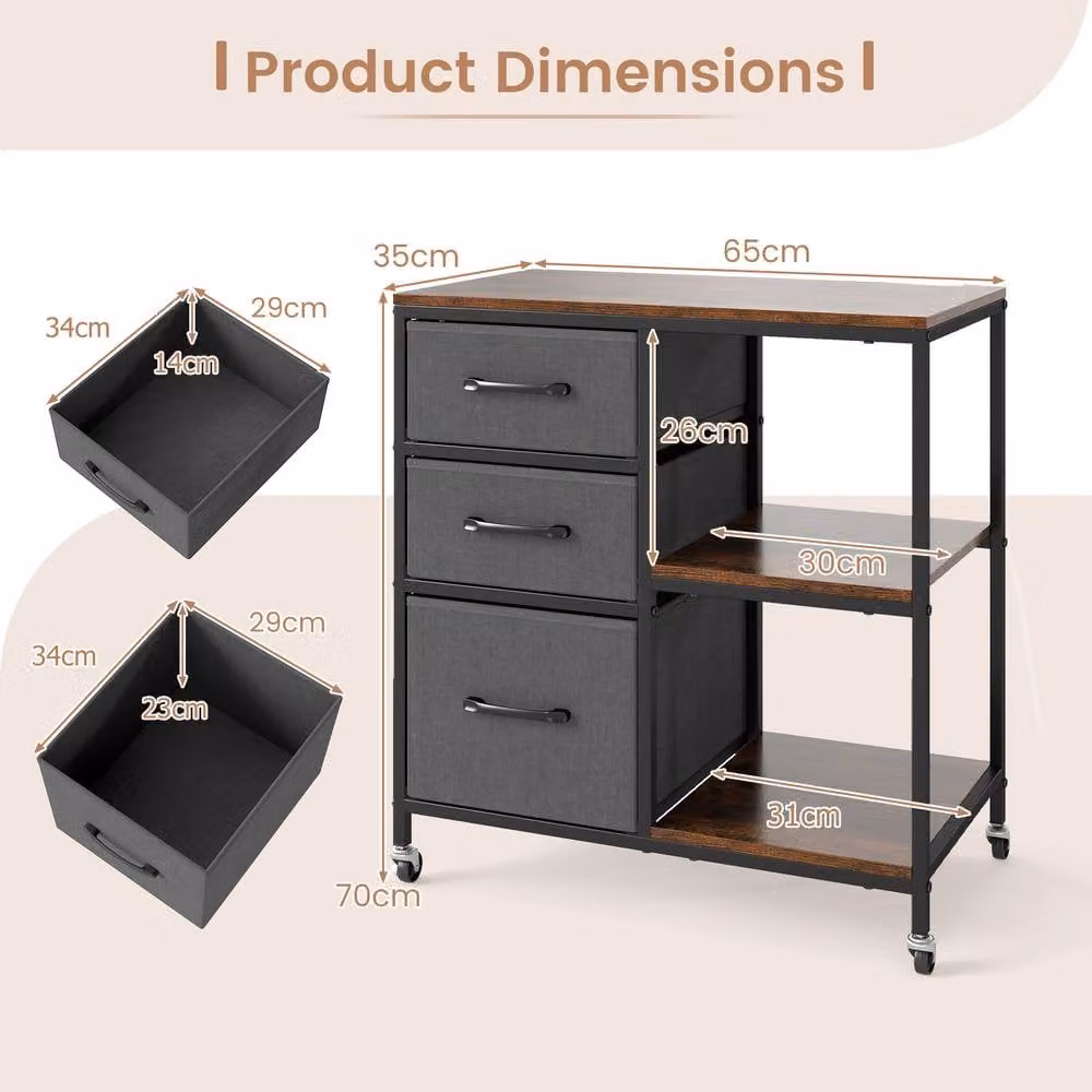 Costway 3 Drawer Mobile File Cabinet and Rolling Printer Stand in Brown – 2
