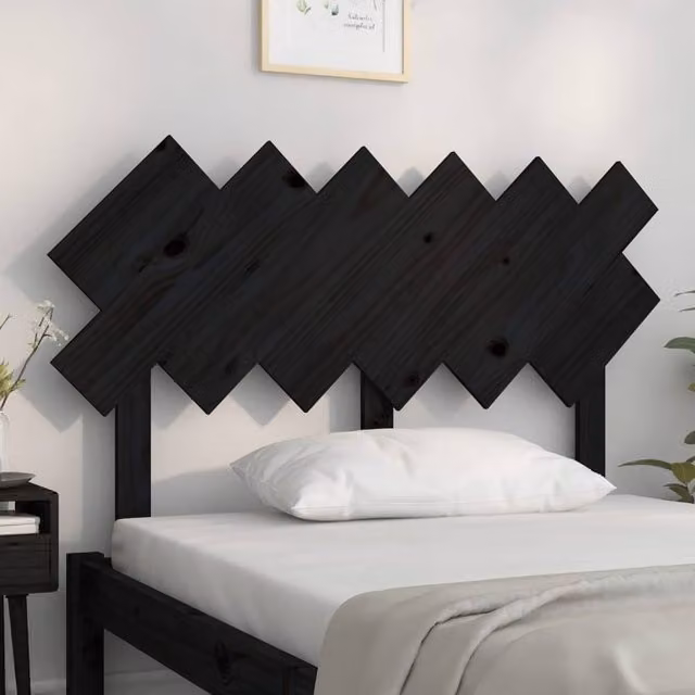 Berkfield Home Beautiful Bed Headboard in Black Solid Wood Pine, W: 122.5 cm, D: 3 cm, H: 80.5 cm