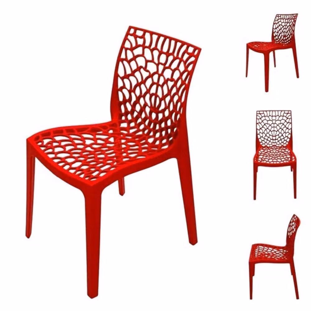 SPETLEK Red Plastic Stacking Garden Chairs, Pack of 4 – 3
