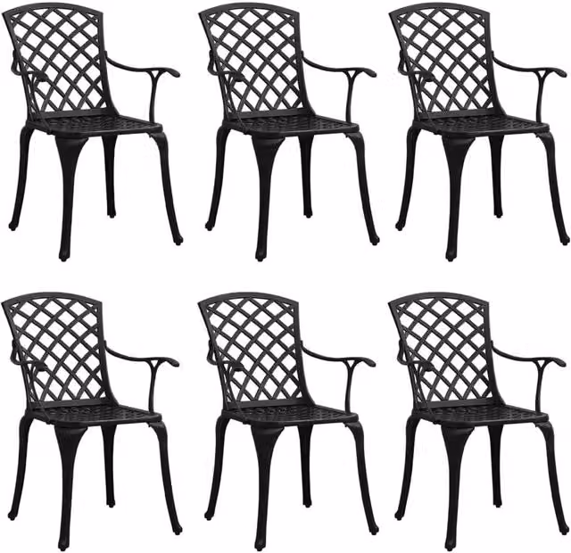 Berkfield Home Set of 6 Cast Aluminium Garden Chairs in Matt Black