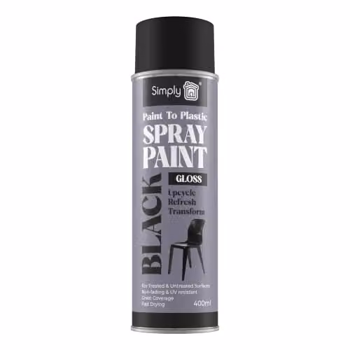 Simply Auto Black Gloss Paint to Plastic Spray Paint, 400ml Opaque Quick Drying Aerosol