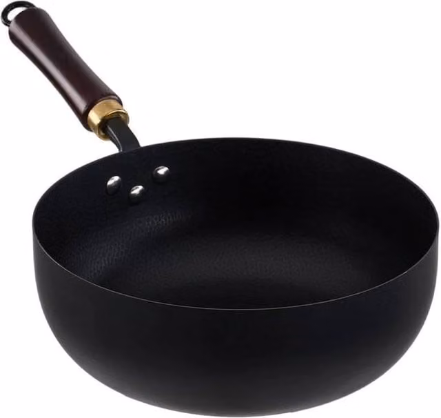 Pawnora Black Cast Iron Deep Wok Cooking Fry Pan, Diameter: 26 cm – 1