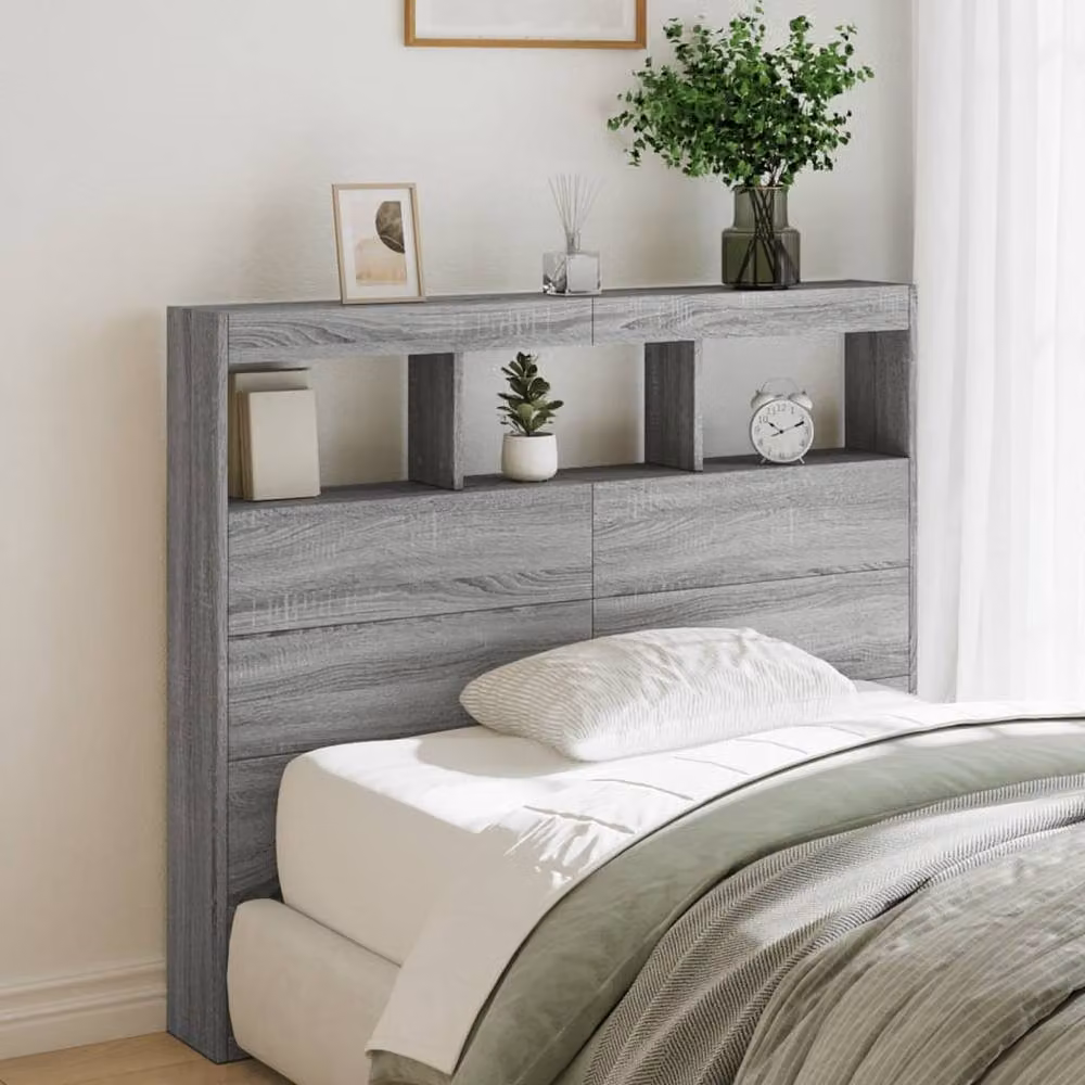 Berkfield Home Modern Headboard Cabinet with Integrated LED Lighting in Grey Sonoma, W/D/H: 120 x 17 x 102 cm – 2